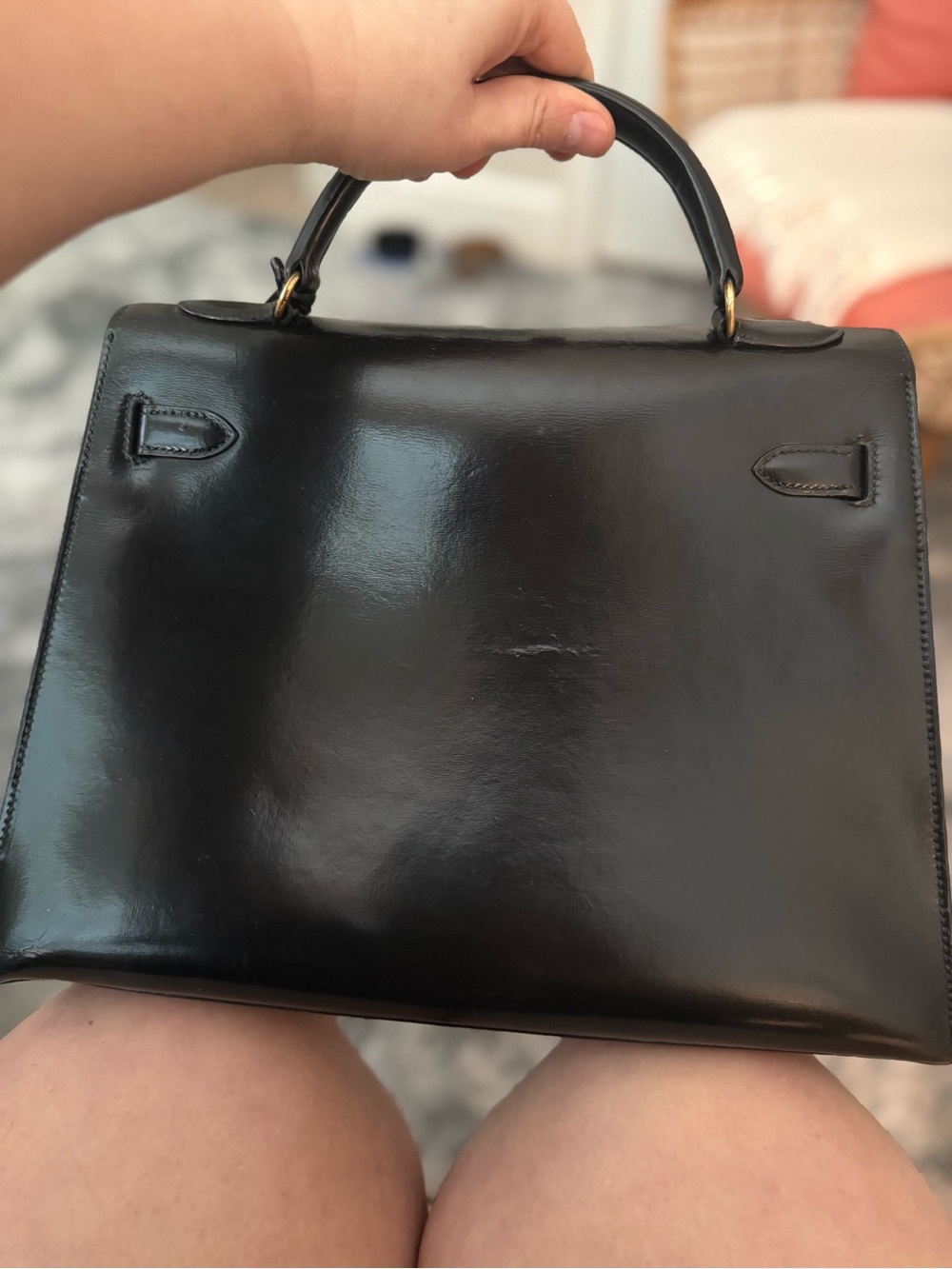 Ultra Vintage 1960 Hermes Kelly 32 Box Calf Dust Bag, Lock/Key/Clochette, Strap - Picture 9 of 17